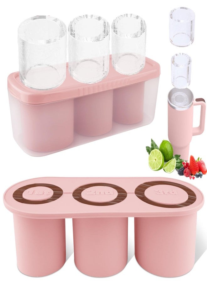Fu Store Ice Cube Tray for Tumbler Cup 30-40 oz Tumbler 3pcs Silicone Ice Cube Molds With Lid and Bin for Chilling Cocktails Whiskey Drinks Juice Coffee Easy Fill and Release Ice Maker (Pink，40 oz) - Image 1
